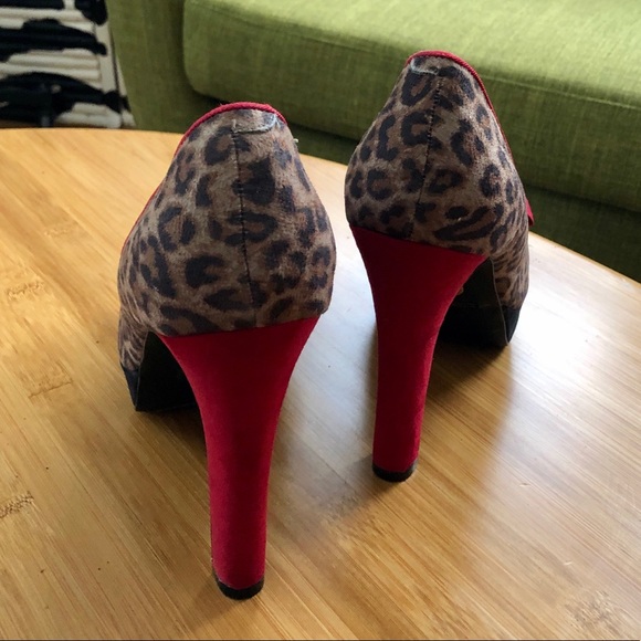Guess Leopard Print Red Bow Heels Size 10 - Picture 7 of 14